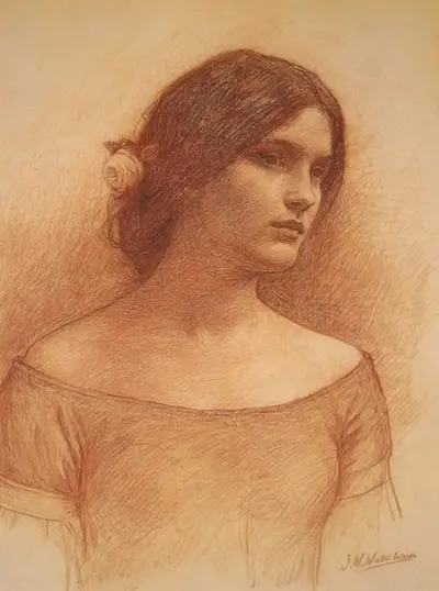 The Lady Clare Study Drawing John William Waterhouse